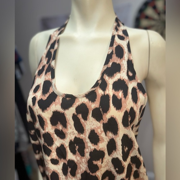 Sleeveless Backless Halter Maxi Dress - Leopard Print apricot size Large - Picture 8 of 9